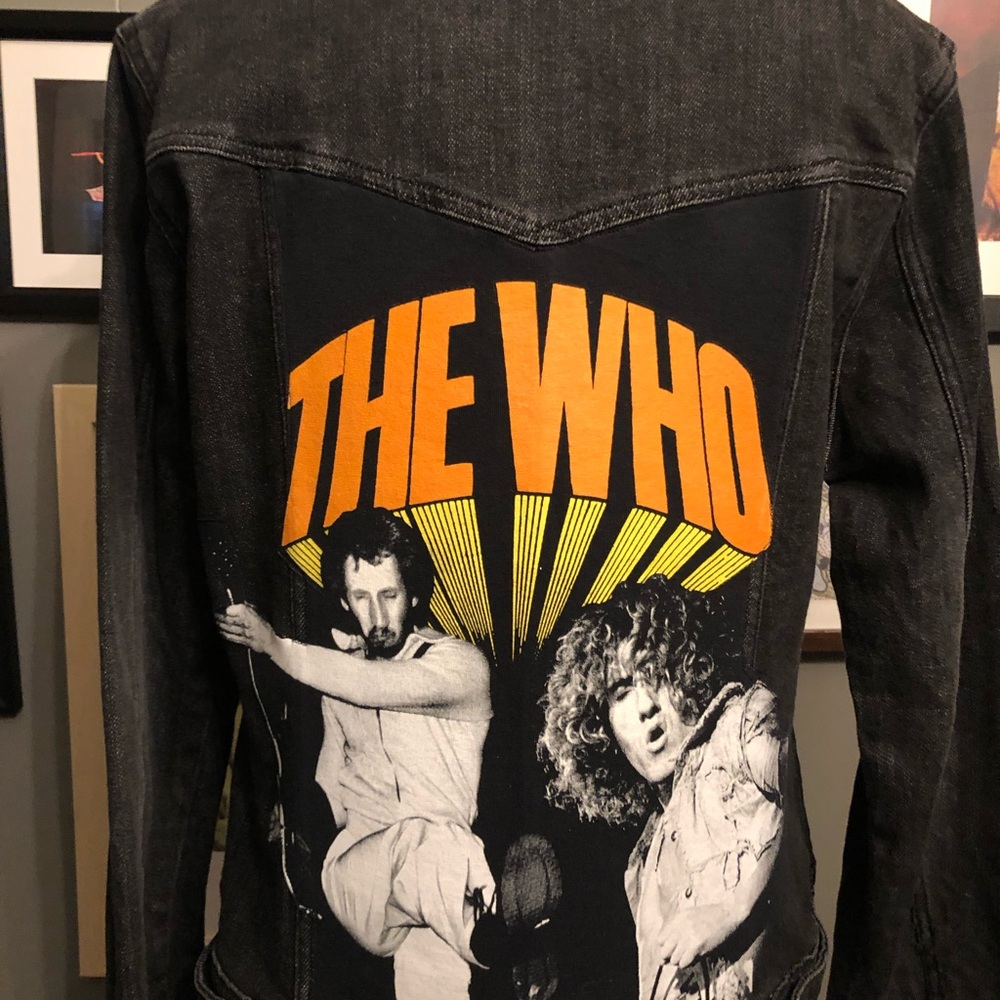 The Who Up-Cycled Charcoal/Black Graphic Denim Jacket Women’s Large